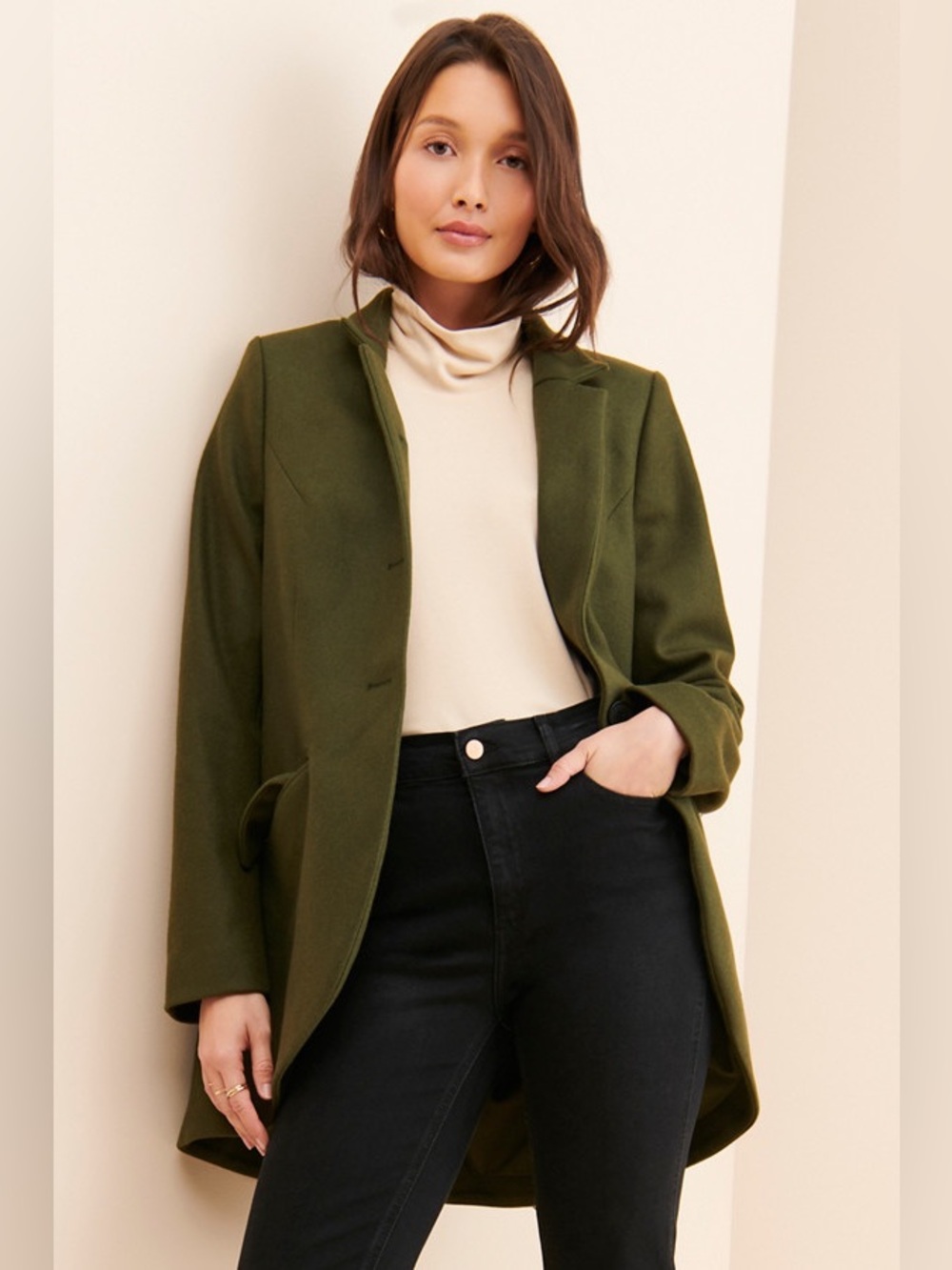 Universal Standard Beas Oversized Wool Blend Coat Olive Green M 10 12